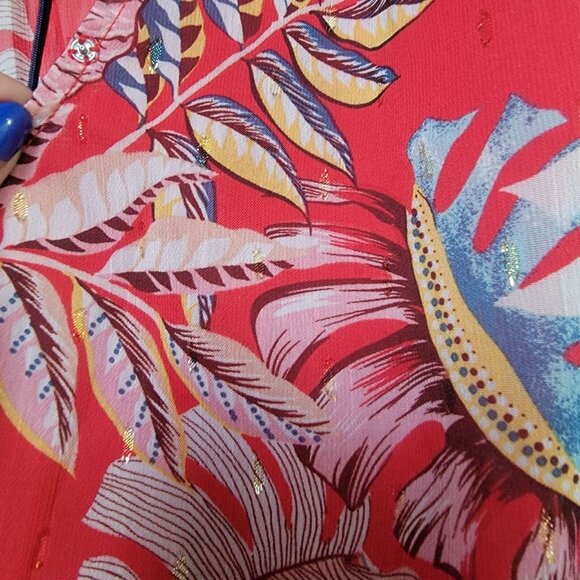 ❤️❤️❤️ Rachel Roy Crop Top Women Size S V-Neck Red leaves tropical print lined - Picture 5 of 6
